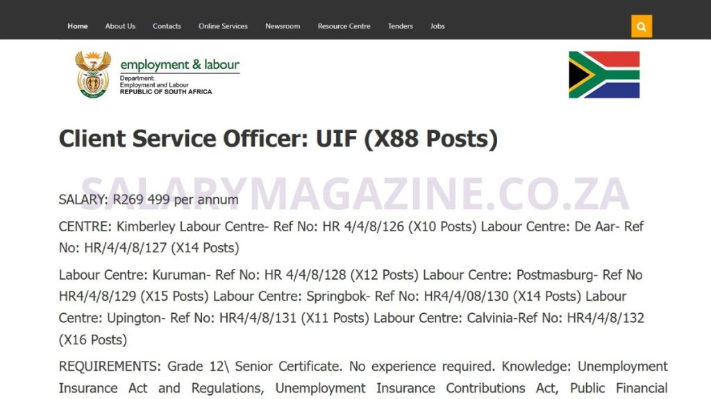 UIF Client Service Officer Vacancies