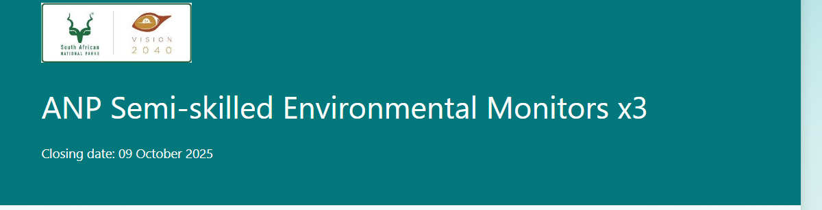 SANParks EPWP Environmental Monitor Opportunities 2025/26 (Agulhas National Park)